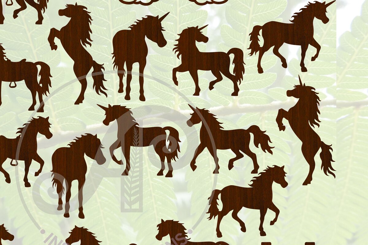 Intra απο ξύλο plywood 3mm-4mm πάχος – Σχήματα σιλουέτας μονόκερου και αλόγων Δίασταση  20x20 cm INTRAFABR-67173763