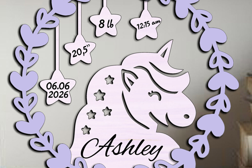 Intra απο ξύλο plywood 3mm-4mm πάχος – Unicorn Baby Ανακοίνωση Σημάδι Νεογέννητο Δίασταση  20x20 cm INTRAFABR-107829609