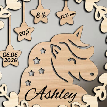 Intra απο ξύλο plywood 3mm-4mm πάχος – Unicorn Baby Ανακοίνωση Σημάδι Νεογέννητο Δίασταση  20x20 cm INTRAFABR-107829609 - Image 2