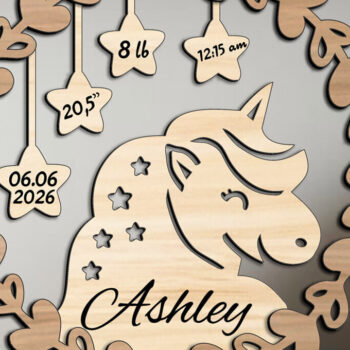 Intra απο ξύλο plywood 3mm-4mm πάχος – Unicorn Baby Ανακοίνωση Σημάδι Νεογέννητο Δίασταση  20x20 cm INTRAFABR-107829609 - Image 3