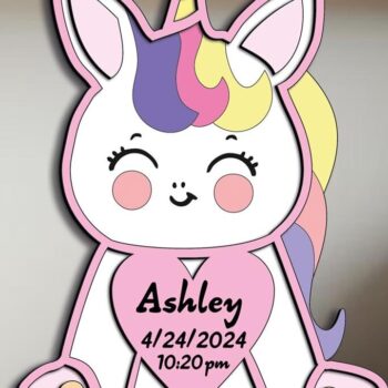 Intra απο ξύλο plywood 3mm-4mm πάχος – Μονόκερος Σήμα Αναγγελίας Γέννησης Μωρού Δίασταση  20x20 cm INTRAFABR-103245900 - Image 1