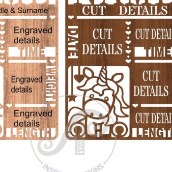 Intra απο ξύλο plywood 3mm-4mm πάχος – Unicorn Baby Stats, Birth Plaquefile Δίασταση  20x20 cm INTRAFABR-67521083 - Image 1