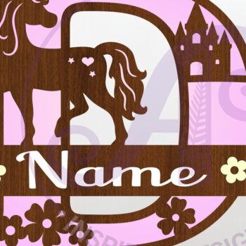 Intra απο ξύλο plywood 3mm-4mm πάχος – Μονόκερος κεφαλαίο μονόγραμμα Γράμμα Δ Δίασταση  20x20 cm INTRAFABR-118319344 - Image 1