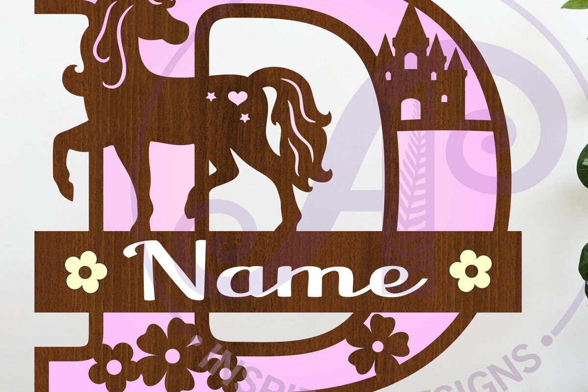 Intra απο ξύλο plywood 3mm-4mm πάχος – Μονόκερος κεφαλαίο μονόγραμμα Γράμμα Δ Δίασταση  20x20 cm INTRAFABR-118319344