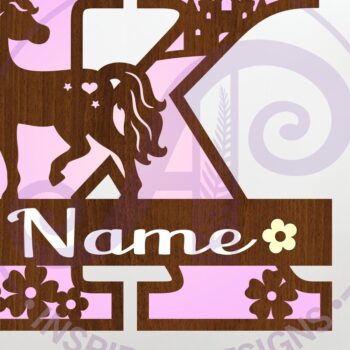 Intra απο ξύλο plywood 3mm-4mm πάχος – Μονόκερος κεφαλαίο μονόγραμμα Επιστολή Κ Δίασταση  20x20 cm INTRAFABR-118319248 - Image 1