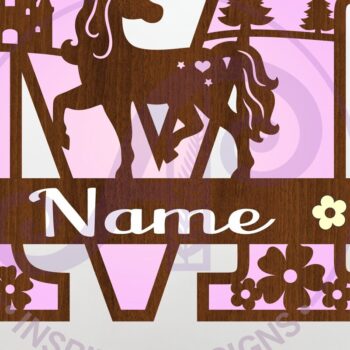 Intra απο ξύλο plywood 3mm-4mm πάχος – Μονόκερος κεφαλαίο μονόγραμμα Γράμμα M Δίασταση  20x20 cm INTRAFABR-118319199 - Image 1