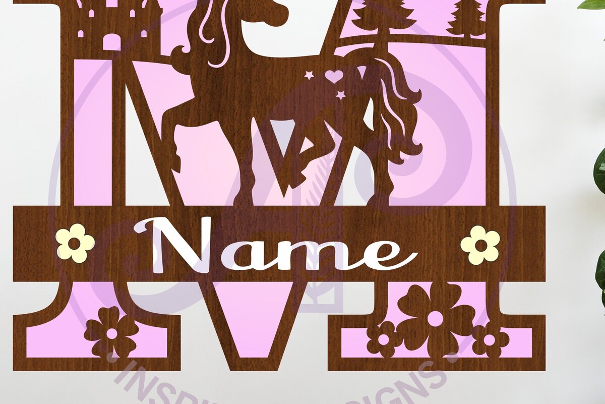 Intra απο ξύλο plywood 3mm-4mm πάχος – Μονόκερος κεφαλαίο μονόγραμμα Γράμμα M Δίασταση  20x20 cm INTRAFABR-118319199