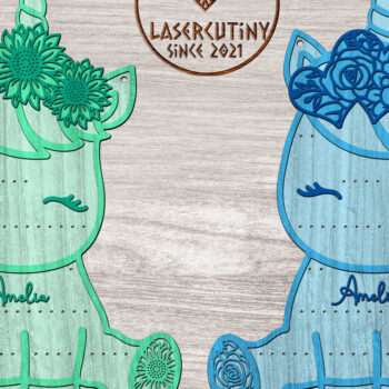 Intra απο ξύλο plywood 3mm-4mm πάχος – Σετ σκουλαρίκια μονόκερος Δίασταση  5x5 cm INTRAFABR-26351005 - Image 2