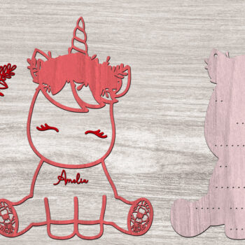 Intra απο ξύλο plywood 3mm-4mm πάχος – Σετ σκουλαρίκια μονόκερος Δίασταση  5x5 cm INTRAFABR-26351005 - Image 3