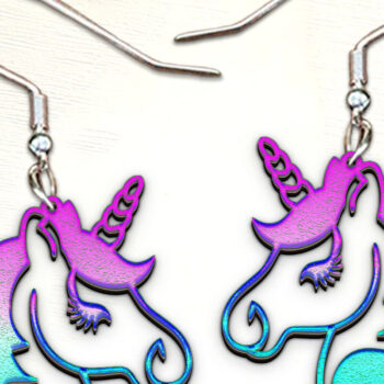 Intra απο ξύλο plywood 3mm-4mm πάχος – Σκουλαρίκια Unicorn. Σκουλαρίκι Boho Δίασταση  5x5 cm INTRAFABR-121853630 - Image 1