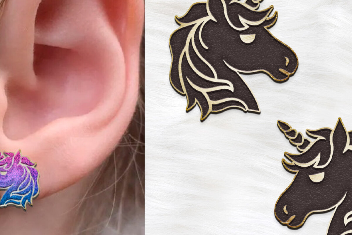 Intra απο ξύλο plywood 3mm-4mm πάχος – Σκουλαρίκια Unicorn. Σκουλαρίκι Boho Δίασταση  5x5 cm INTRAFABR-122533039