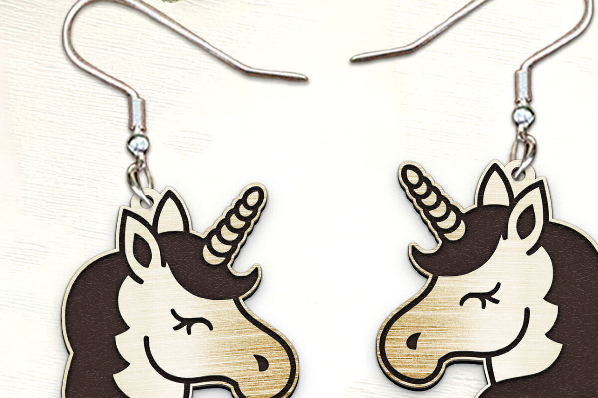 Intra απο ξύλο plywood 3mm-4mm πάχος – Σκουλαρίκια Unicorn. Σκουλαρίκι Boho Δίασταση  5x5 cm INTRAFABR-122536807