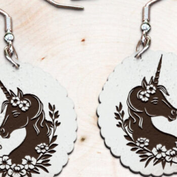 Intra απο ξύλο plywood 3mm-4mm πάχος – Σκουλαρίκια Unicorn. Κεφάλι Μονόκερου Δίασταση  5x5 cm INTRAFABR-115411864 - Image 1