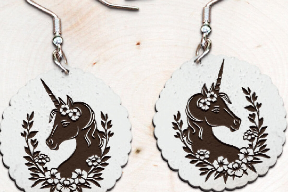 Intra απο ξύλο plywood 3mm-4mm πάχος – Σκουλαρίκια Unicorn. Κεφάλι Μονόκερου Δίασταση  5x5 cm INTRAFABR-115411864