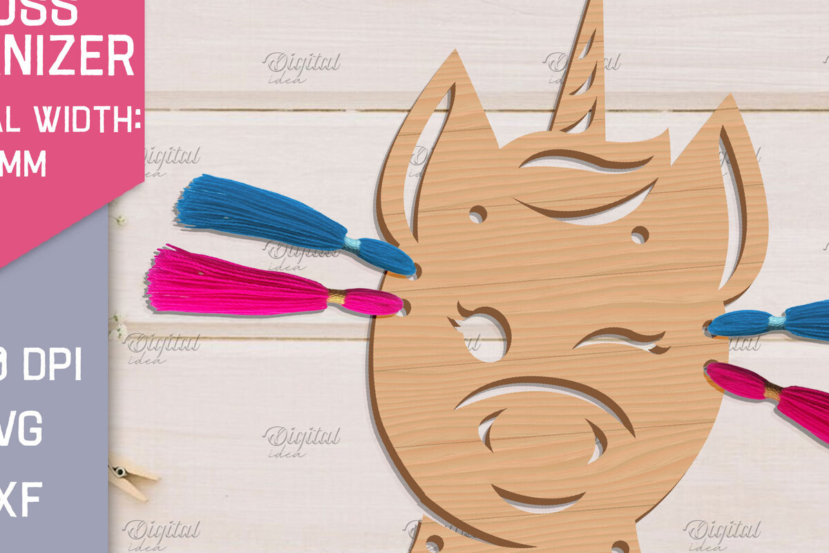 Intra απο ξύλο plywood 3mm-4mm πάχος – Organizer Unicorn Floss. Laser αποθήκευσης Δίασταση  20x20 cm INTRAFABR-83740031