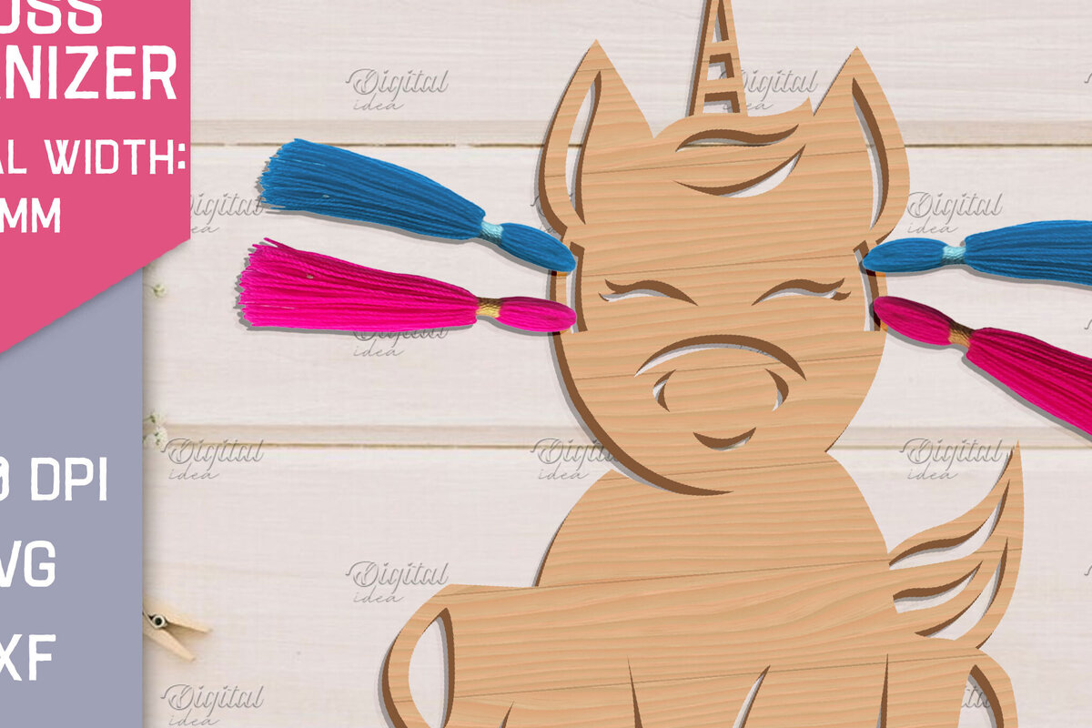 Intra απο ξύλο plywood 3mm-4mm πάχος – Organizer Unicorn Floss. Laser αποθήκευσης Δίασταση  20x20 cm INTRAFABR-83740095