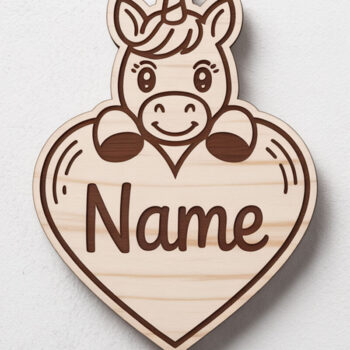 Intra απο ξύλο plywood 3mm-4mm πάχος – Unicorn Heart Name Keychain Δίασταση  5x5 cm INTRAFABR-122895446 - Image 1