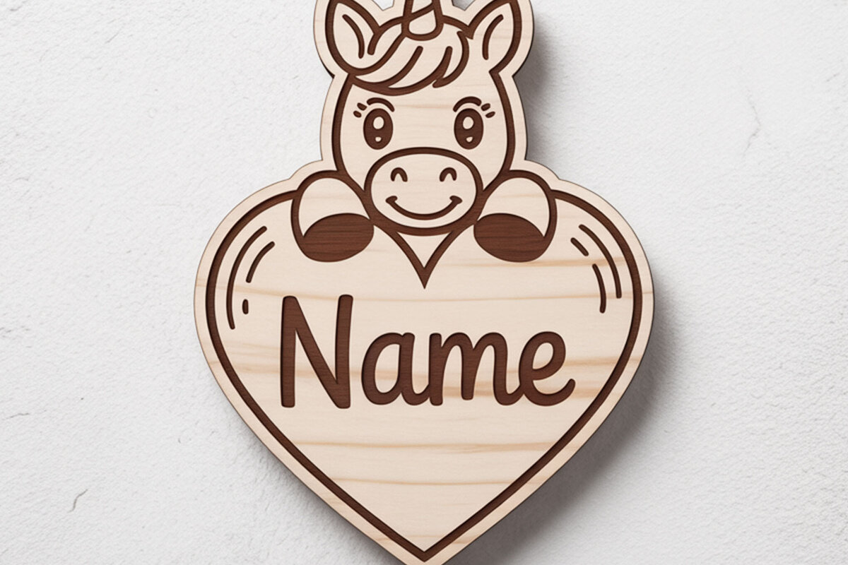 Intra απο ξύλο plywood 3mm-4mm πάχος – Unicorn Heart Name Keychain Δίασταση  5x5 cm INTRAFABR-122895446