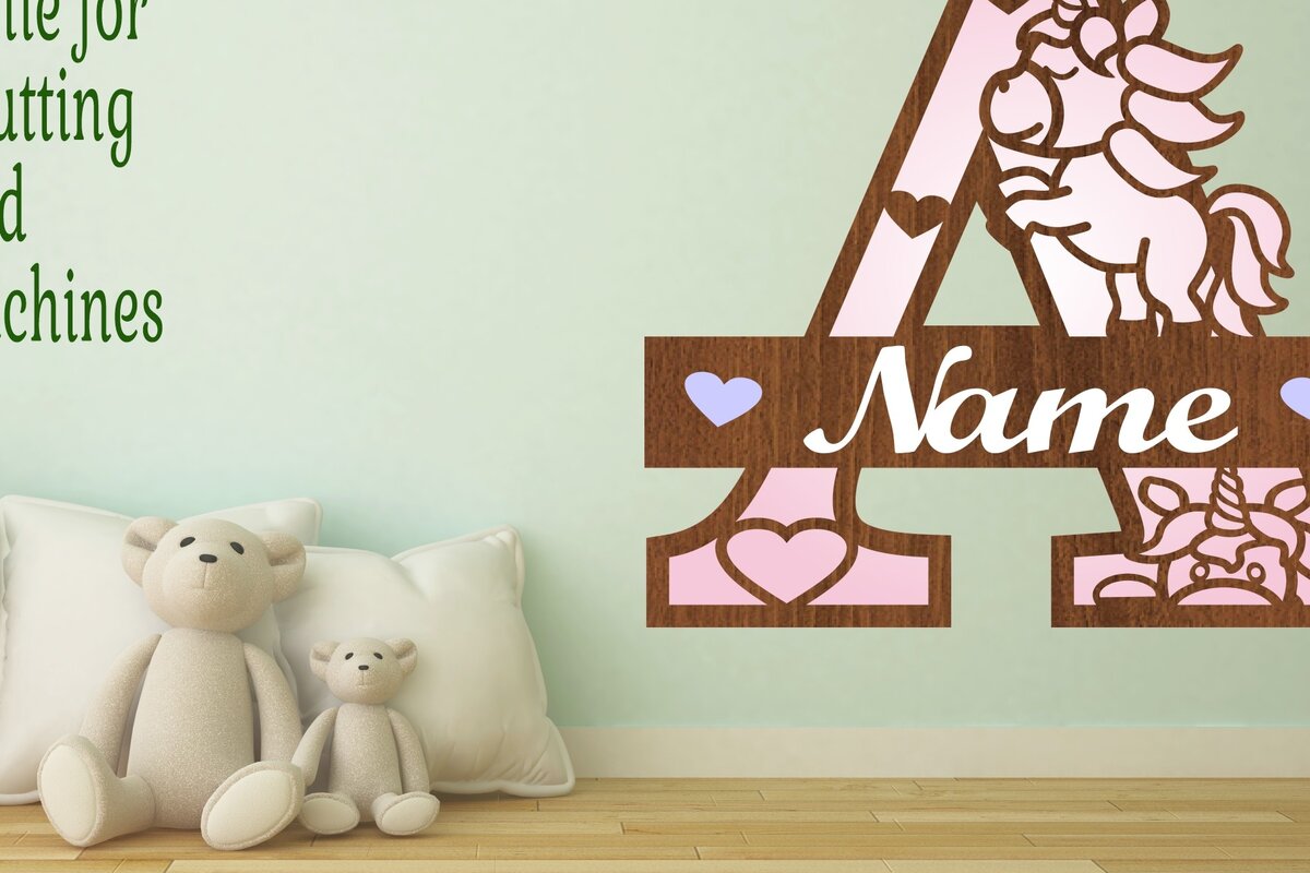 Intra απο ξύλο plywood 3mm-4mm πάχος – Μονόγραμμα Unicorn Επιστολή σε ένα αρχείο αποκοπής Δίασταση  20x20 cm INTRAFABR-70818520