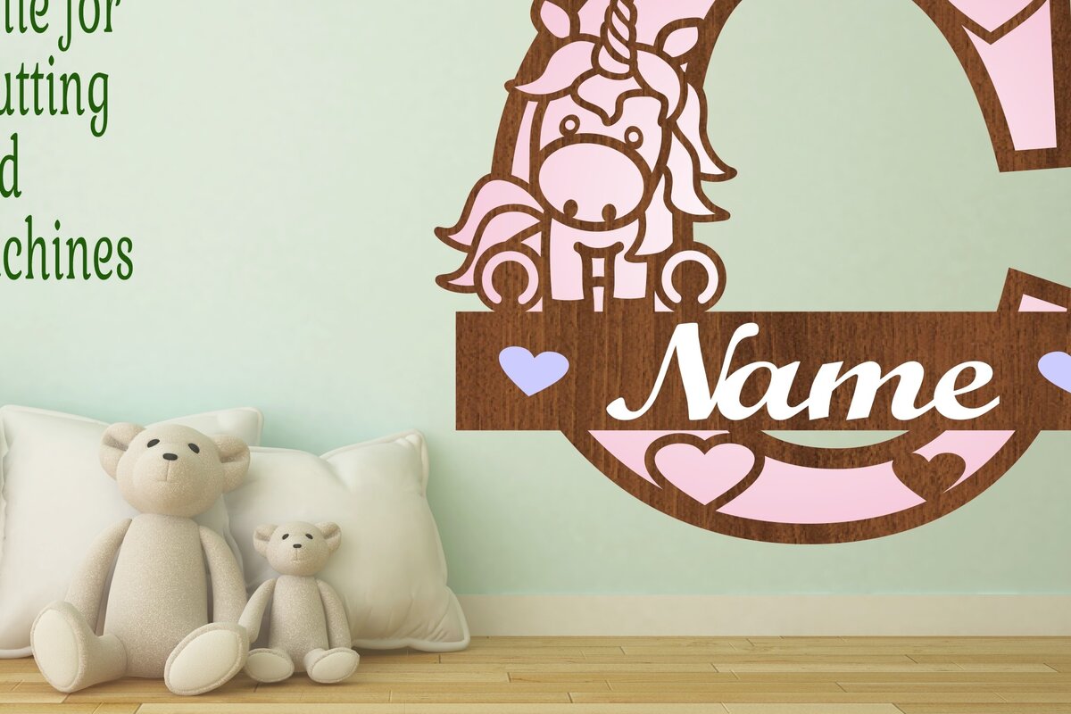 Intra απο ξύλο plywood 3mm-4mm πάχος – Unicorn Monogram Letter C Δίασταση  20x20 cm INTRAFABR-70818576