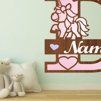 Intra απο ξύλο plywood 3mm-4mm πάχος – Μονόκερος Μονόγραμμα Επιστολή D Αποκοπή αρχείου Δίασταση  20x20 cm INTRAFABR-70818586 - Image 1