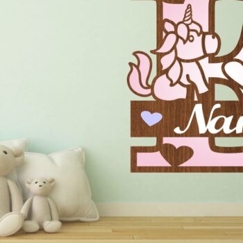 Intra απο ξύλο plywood 3mm-4mm πάχος – Μονόκερος Μονόγραμμα Επιστολή E Αποκοπή αρχείου Δίασταση  20x20 cm INTRAFABR-70818599 - Image 1