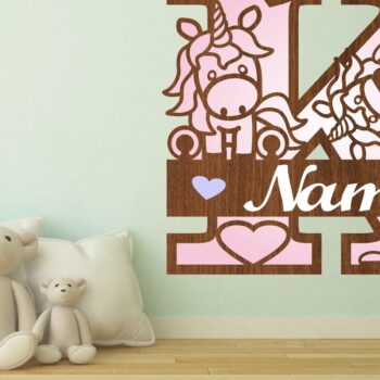 Intra απο ξύλο plywood 3mm-4mm πάχος – Μονόκερος Μονόγραμμα Letter K Δίασταση  20x20 cm INTRAFABR-70818671 - Image 1