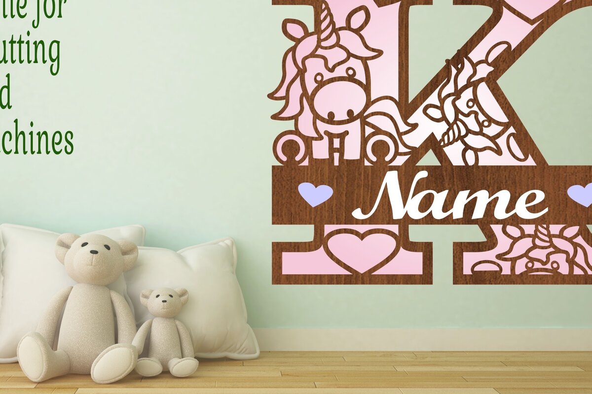 Intra απο ξύλο plywood 3mm-4mm πάχος – Μονόκερος Μονόγραμμα Letter K Δίασταση  20x20 cm INTRAFABR-70818671