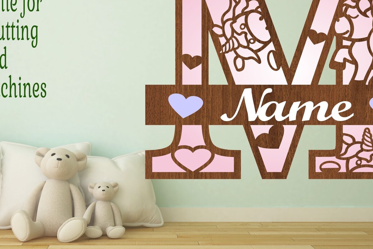 Intra απο ξύλο plywood 3mm-4mm πάχος – Unicorn Monogram Letter M Δίασταση  20x20 cm INTRAFABR-70818700