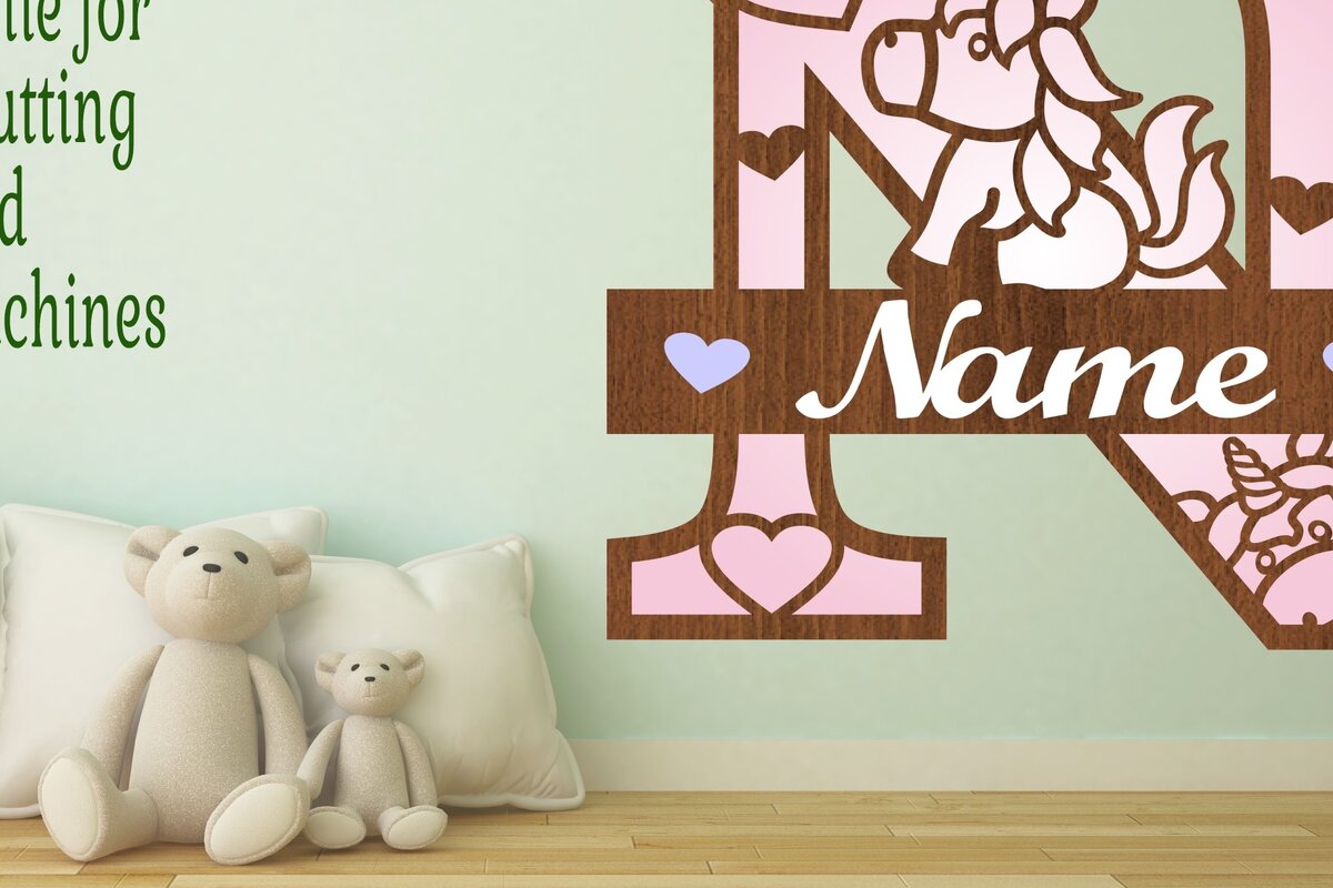 Intra απο ξύλο plywood 3mm-4mm πάχος – Unicorn Monogram Letter N Δίασταση  20x20 cm INTRAFABR-70818741