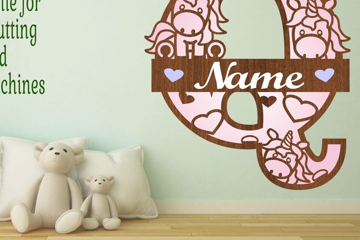 Intra απο ξύλο plywood 3mm-4mm πάχος – Unicorn Monogram Letter Q Δίασταση  20x20 cm INTRAFABR-70818812