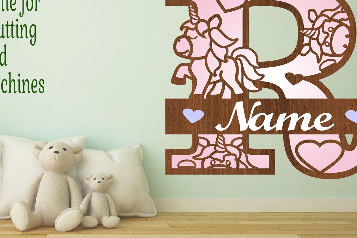 Intra απο ξύλο plywood 3mm-4mm πάχος – Μονόκερος Μονόγραμμα Letter R Δίασταση  20x20 cm INTRAFABR-70818833