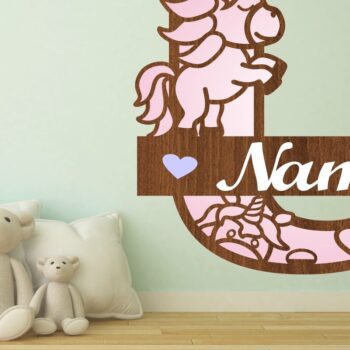 Intra απο ξύλο plywood 3mm-4mm πάχος – Αρχείο αποκοπής Unicorn Monogram Letter U Δίασταση  20x20 cm INTRAFABR-70818879 - Image 1