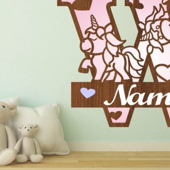 Intra απο ξύλο plywood 3mm-4mm πάχος – Unicorn Monogram Letter W Δίασταση  20x20 cm INTRAFABR-70818914 - Image 1