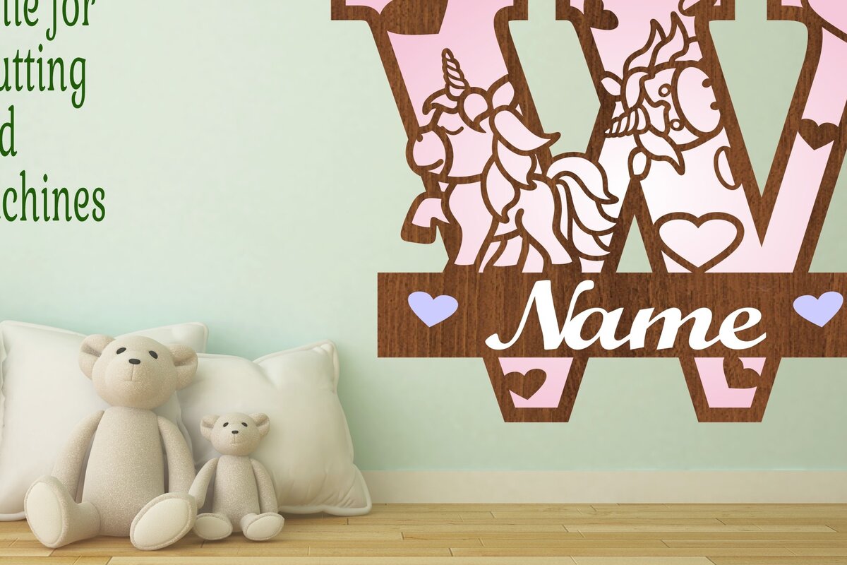 Intra απο ξύλο plywood 3mm-4mm πάχος – Unicorn Monogram Letter W Δίασταση  20x20 cm INTRAFABR-70818914