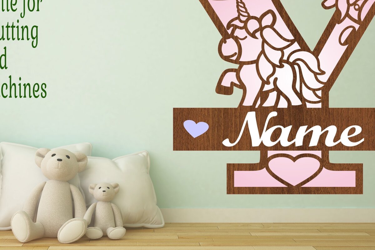 Intra απο ξύλο plywood 3mm-4mm πάχος – Unicorn Monogram Letter Y Δίασταση  20x20 cm INTRAFABR-70818945