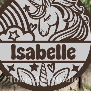 Intra απο ξύλο plywood 3mm-4mm πάχος – Μονόκερος Σήμα ονόματος Αρχείο αποκοπής λέιζερ Δίασταση  20x20 cm INTRAFABR-114095977 - Image 1