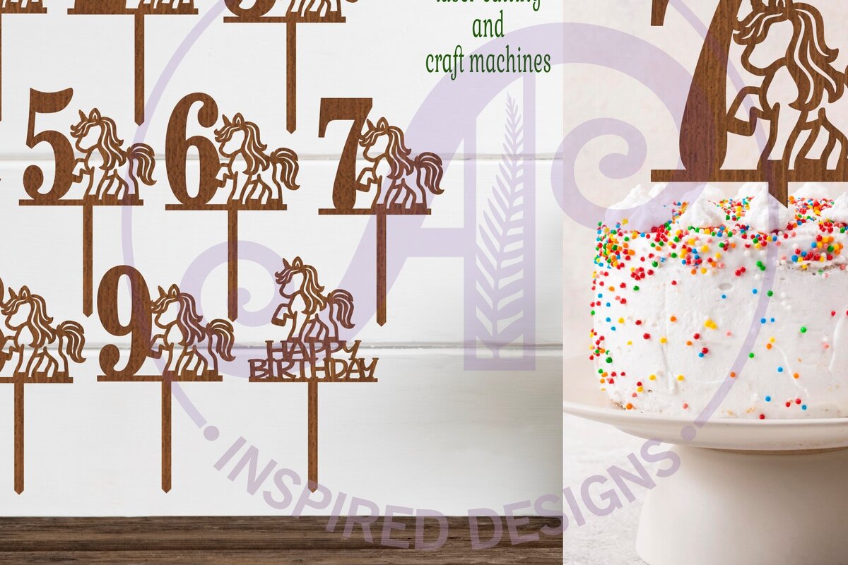 Intra απο ξύλο plywood 3mm-4mm πάχος – Unicorn Number Cake Toppers, 10 σχέδια Δίασταση  20x20 cm INTRAFABR-105779283