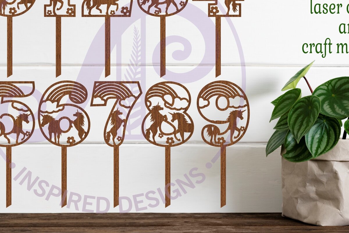 Intra απο ξύλο plywood 3mm-4mm πάχος – Unicorn Number Cake Toppers Δίασταση  20x20 cm INTRAFABR-106698437