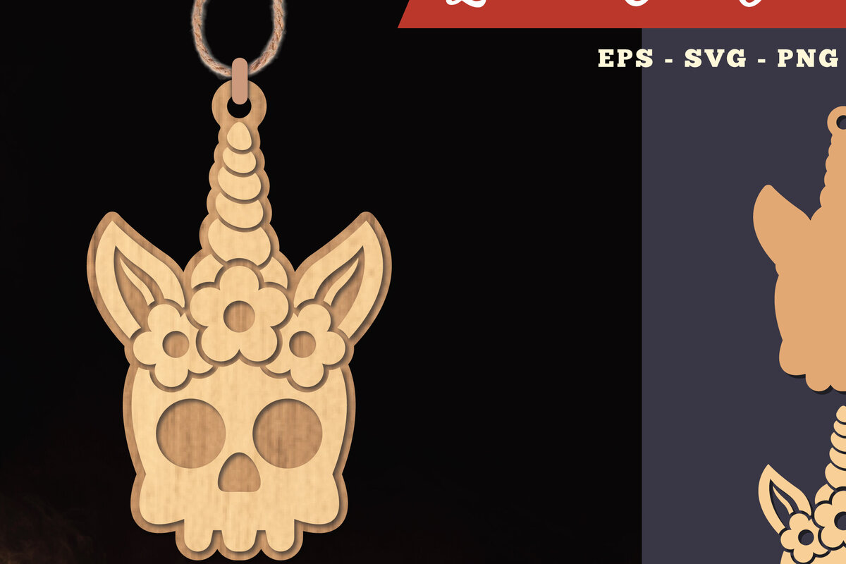 Intra απο ξύλο plywood 3mm-4mm πάχος – Στολίδι Unicorn Skull Lasercut 1 Δίασταση  20x20 cm INTRAFABR-111488993