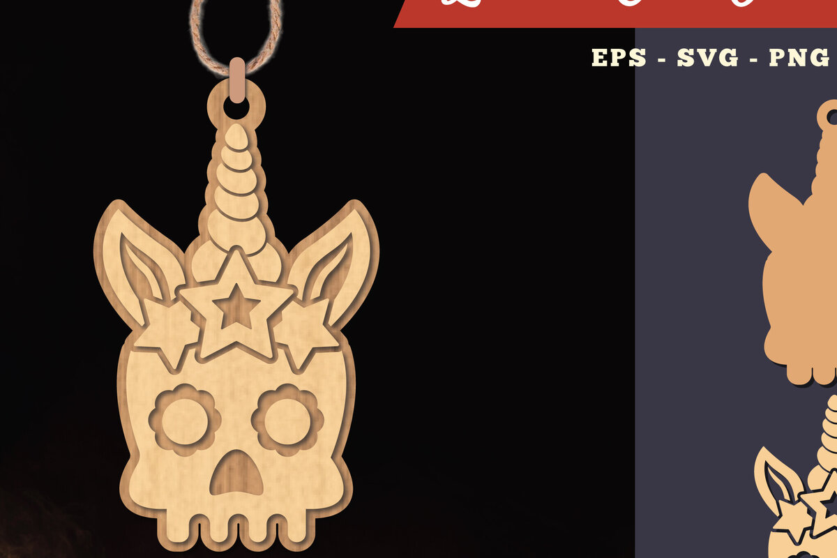 Intra απο ξύλο plywood 3mm-4mm πάχος – Στολίδι Unicorn Skull Lasercut 2 Δίασταση  20x20 cm INTRAFABR-111489030