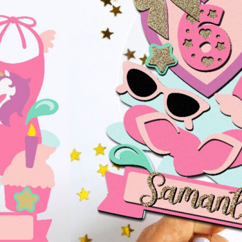 Intra απο ξύλο plywood 3mm-4mm πάχος – Μονόκερος Μαγιό Cake Topper 3D Δίασταση  20x20 cm INTRAFABR-111243794 - Image 1