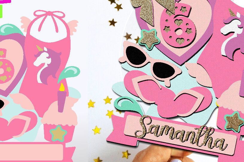 Intra απο ξύλο plywood 3mm-4mm πάχος – Μονόκερος Μαγιό Cake Topper 3D Δίασταση  20x20 cm INTRAFABR-111243794