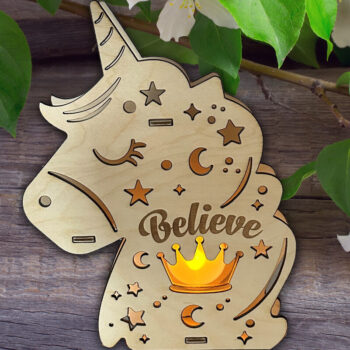 Intra απο ξύλο plywood 3mm-4mm πάχος – Unicorn Tea Light Night Light Δίασταση  20x20 cm INTRAFABR-62378635 - Image 1