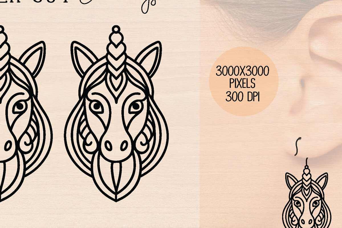 Intra απο ξύλο plywood 3mm-4mm πάχος – Ξύλινα σκουλαρίκια Unicorn Δίασταση  5x5 cm INTRAFABR-120601283