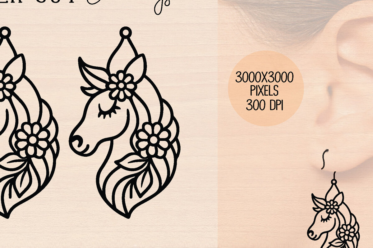 Intra απο ξύλο plywood 3mm-4mm πάχος – Ξύλινα σκουλαρίκια Unicorn Δίασταση  5x5 cm INTRAFABR-120601371