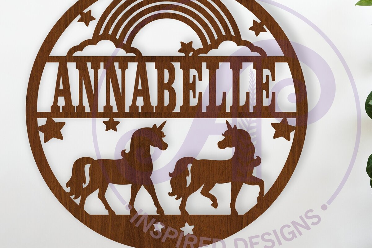 Intra απο ξύλο plywood 3mm-4mm πάχος – Μονόκεροι και ουράνιο τόξο με όνομα τοίχου Δίασταση  40x30 cm INTRAFABR-120381501