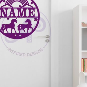 Intra απο ξύλο plywood 3mm-4mm πάχος – Μονόκεροι και ουράνιο τόξο με όνομα τοίχου Δίασταση  40x30 cm INTRAFABR-120381501 - Image 3