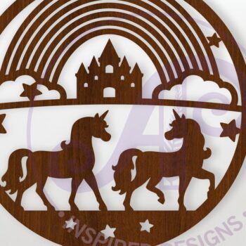 Intra απο ξύλο plywood 3mm-4mm πάχος – Μονόκεροι και σημάδι τέχνης τοίχου ουράνιου τόξου Δίασταση  40x30 cm INTRAFABR-118702687 - Image 1