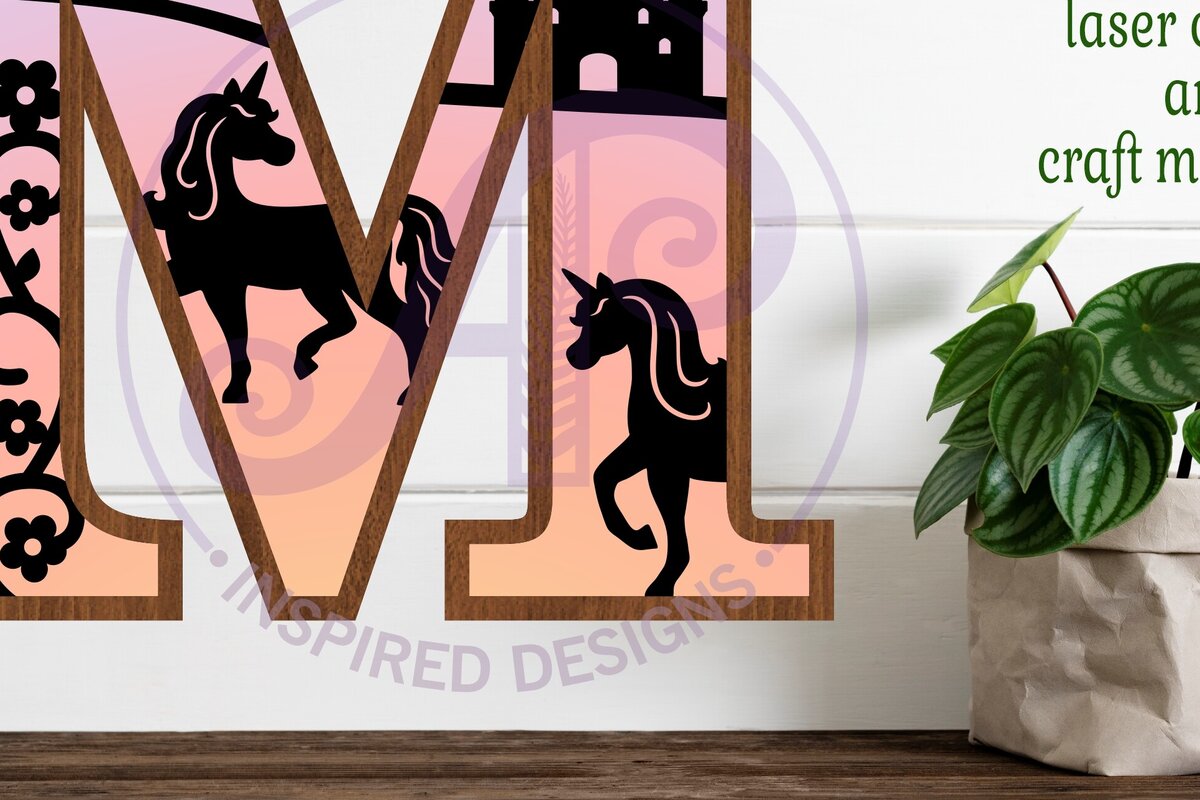 Intra απο ξύλο plywood 3mm-4mm πάχος – Μονόκεροι Γράμμα Τοίχου Σήμα Μ Δίασταση  40x30 cm INTRAFABR-118388821